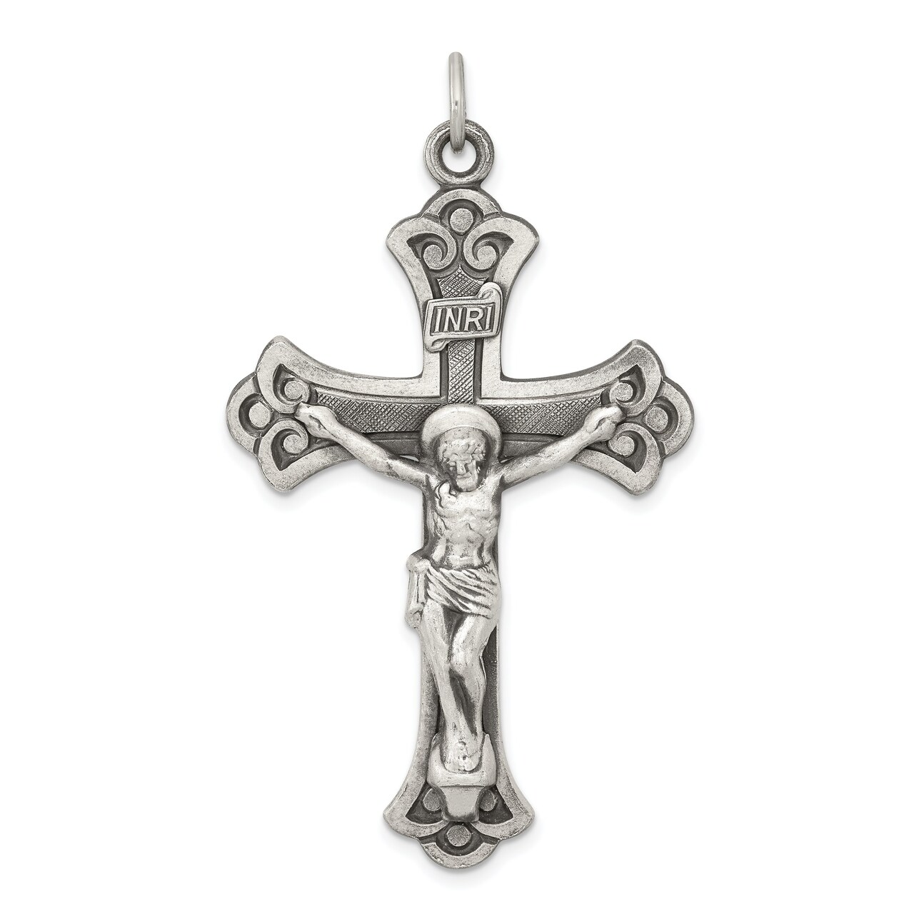 Sterling Silver INRI Crucifix Charm Jewelry Pendant 54mm x 31mm